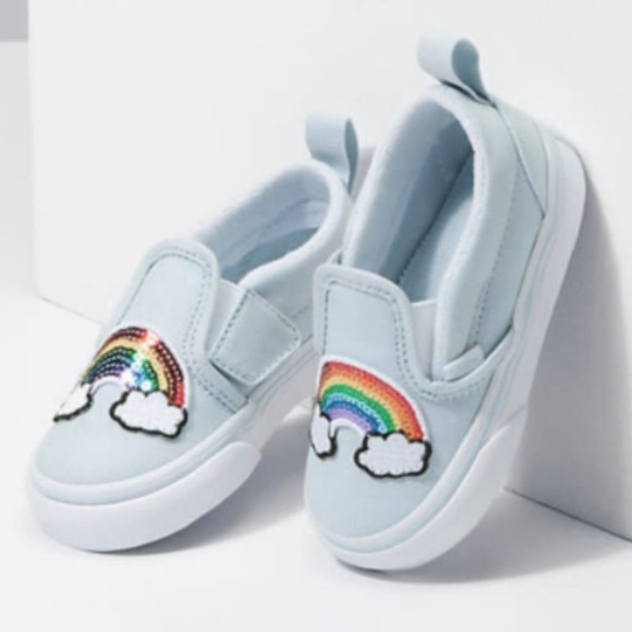 Vans Toddler Slip-On V Sequin Patch Shoe Ballad Blue/True White Size 5.5T NEW - Picture 2 of 11